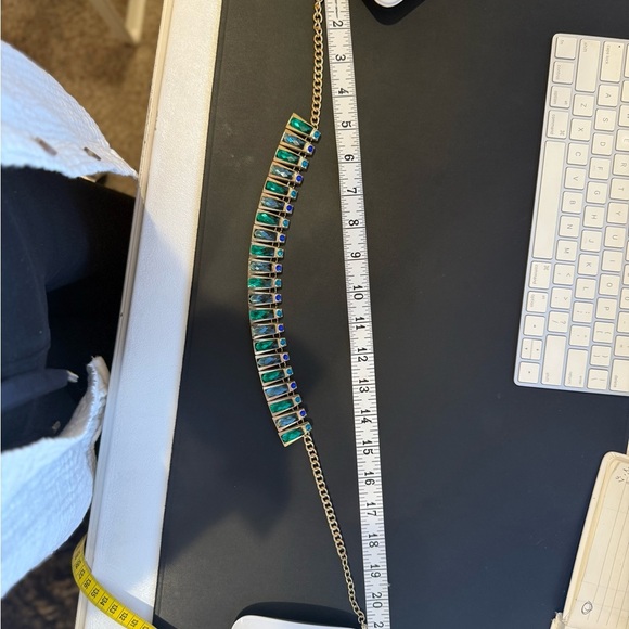 Gold and Blue Geometric Statement Necklace - Picture 6 of 6